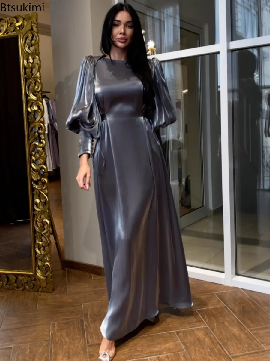 

Muslim Dresses for Women Fashion Satin Abayas Ramadan Morocco Party Maxi Dress Saudi Arab Kaftan Islamic Dubai Elegant Robe 2025