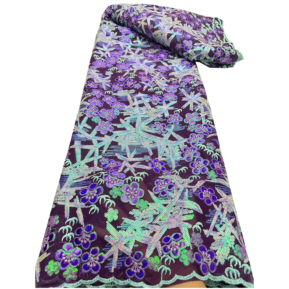 African Pleuche Velvet Lace Fabric 2024Embroidery French Nigerian Sequins Velvet Lace With Sequins Lace Fabric For Party Dress
