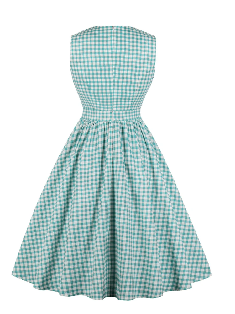 2024 New Vintage Plaid Green Day Irish 50s 60s Dress Women Elegant Casual Party Summer Bowknot Pocket Vestido Swing Midi Dresses