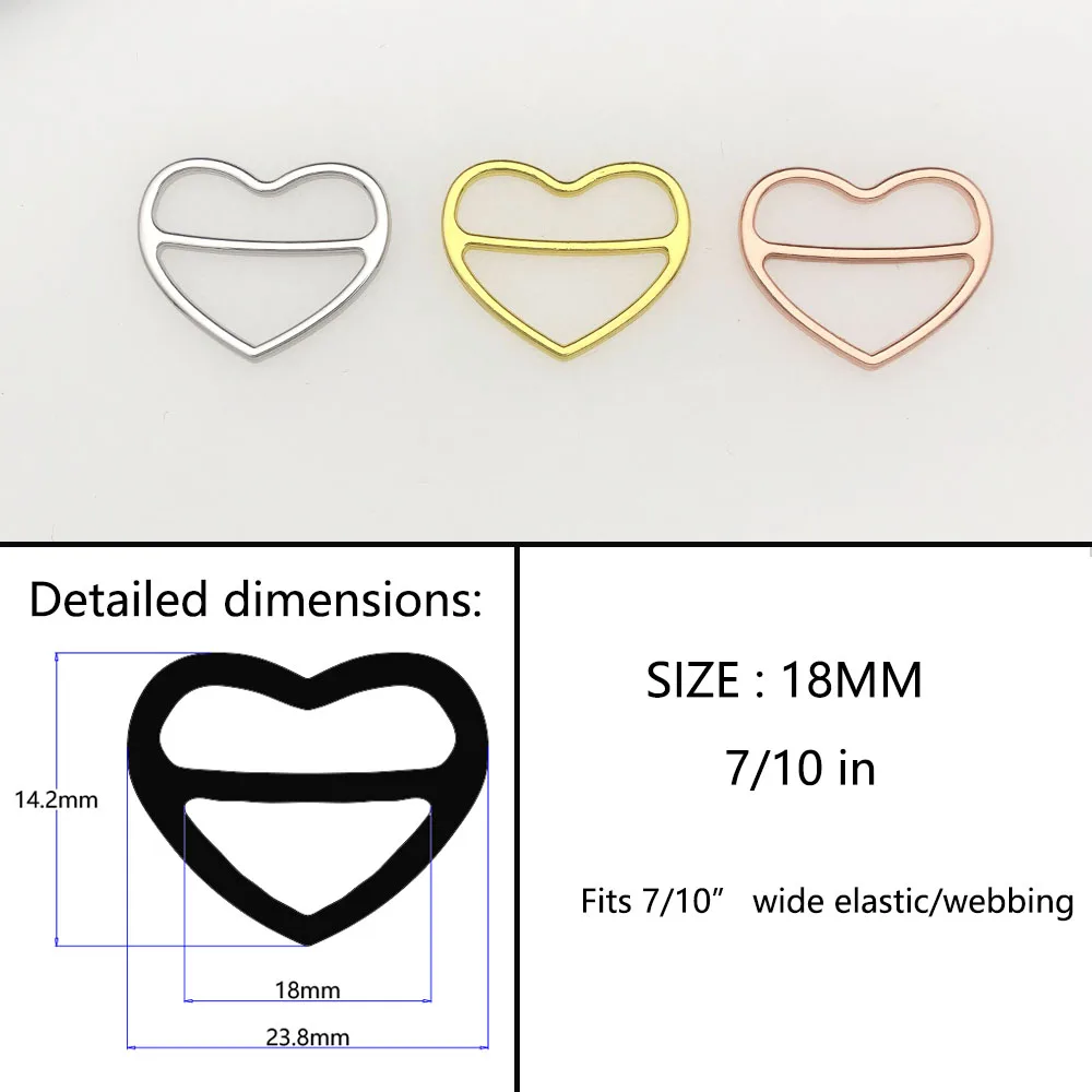 wholesales 20 pcs / lot Zinc alloy bra sliders heart shape lingerie strap adjusters swimwear accessory