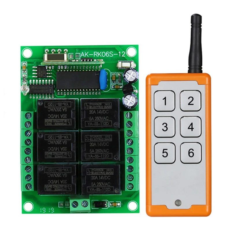 433M Ndustrial DC12V 6CH RF Wireless Remote Control Switch Radio Receiver With 20-1000M Long Distance Remote controller