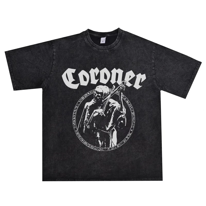 

2025 Torrent Heavy Metal CORONER CORONER Band 's Blockbuster Pure Cotton Distressed T-shirt Short-sleeved