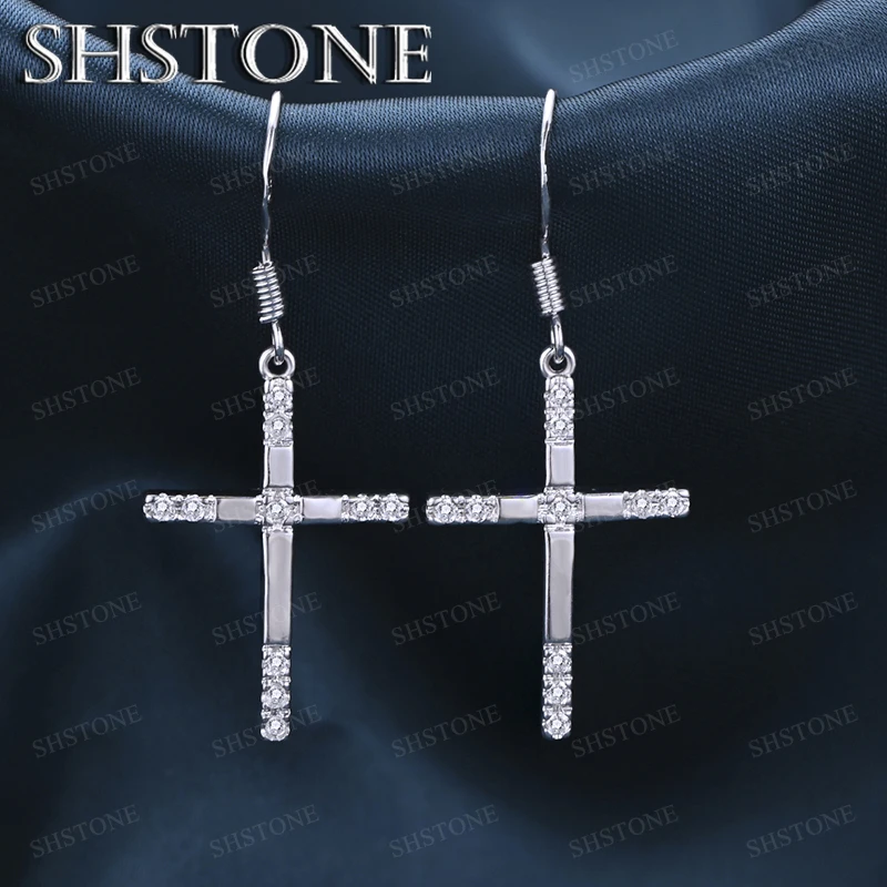 

Fashion Design Trend 925 Sterling Silver Cross Drop Earrings For Women Romantic Engagement Party Silver Jewelry Gift Accessories