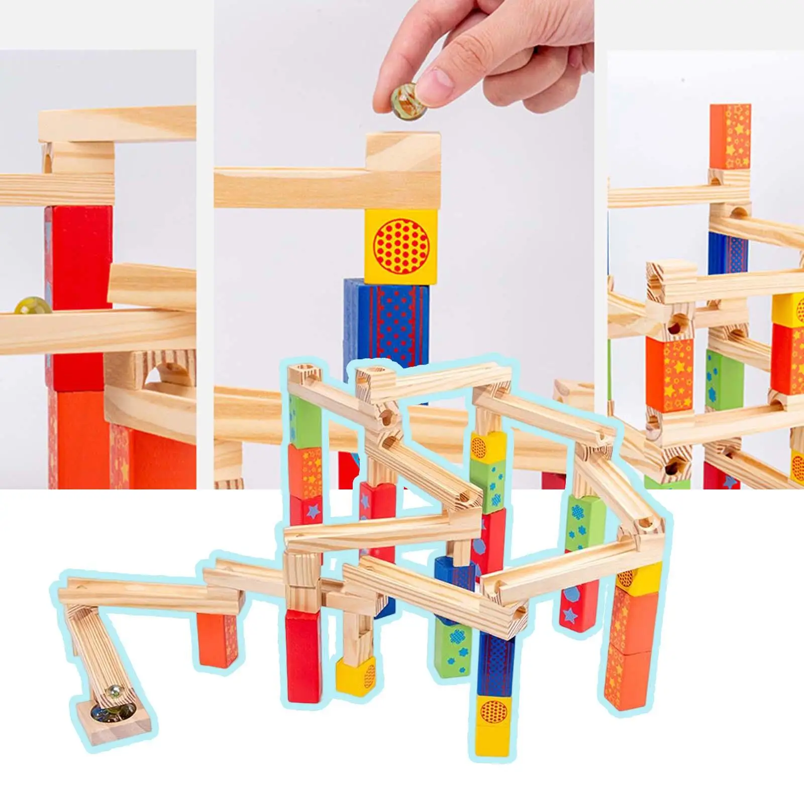 Colorful Marble Track Maze Game Construction Playset Wooden Ball Track Blocks for Early Learning Gift Kids Children Boys Girls