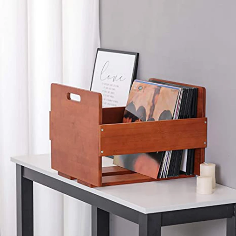 Vinyl Record Storage Record Crate - Storage Crate Box For LP Album Records - Bamboo Vinyl Record Organizer Holder