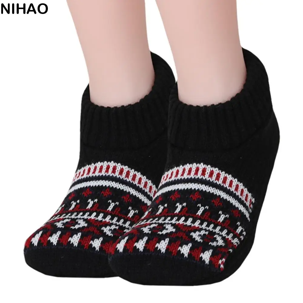 

Simple Plush Winter Floor Ankle Shoes Stripe Non-slip Coral Fleece Socks Home Slippers Ethnic style Thicken Warm Socks Home