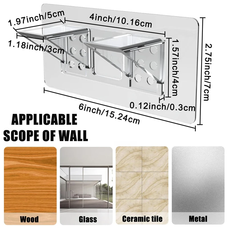 4PCS Adhesive Shelf Brackets Heavy Duty No-Drill Wall Mount Support Pegs Double Row for Kitchen Cabinet Bookshelf Closet