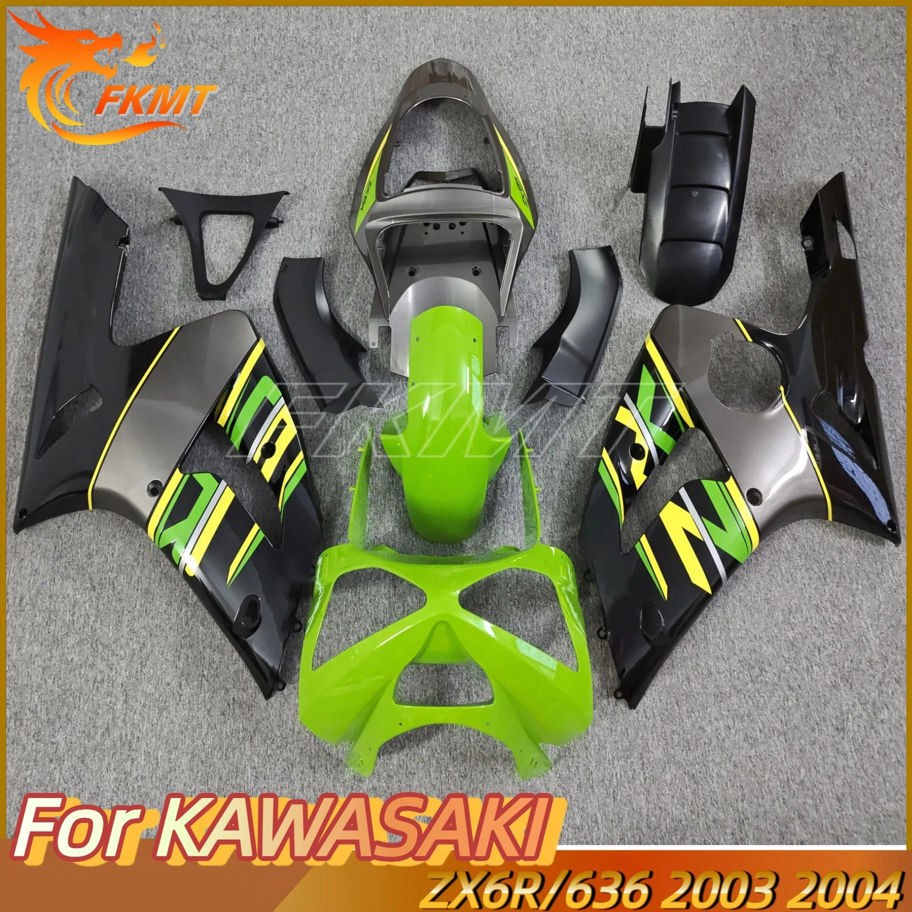 

The motorcycle fairing kit is applicable For ZX-6R 03 04 -6R 636 2003 2004 The body fairing is green white black