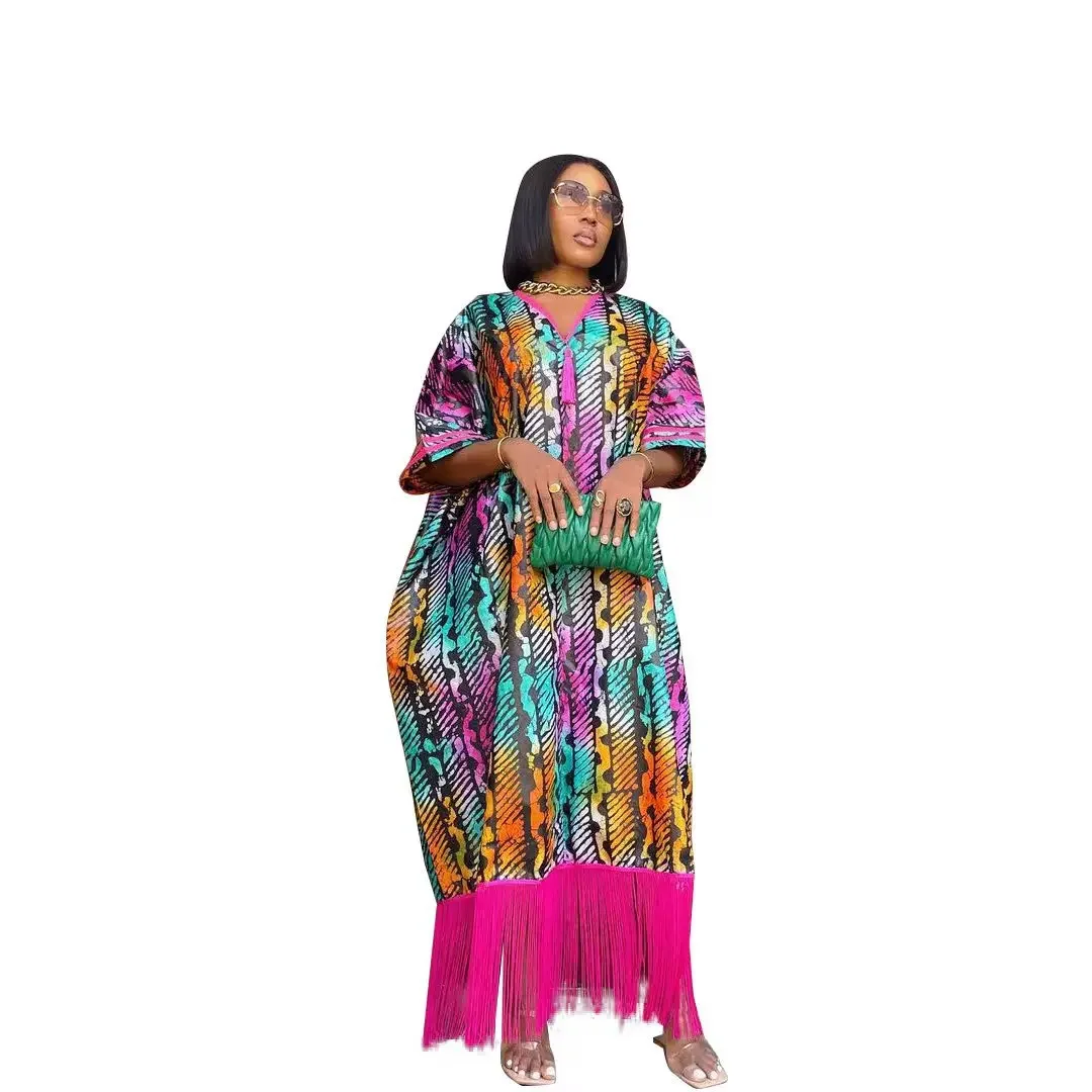 Vestidos africanos con borlas para mujer, Moda Africana Boubou Dashiki Ankara, trajes de noche, bata caftán con estampado Abayas, 2024