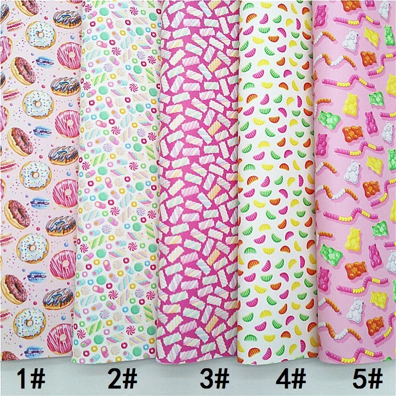 Donuts Beans Candies Custom Synthetic Leather Faux Fabric Sheets Felt Backing Vinyl For Earrings bag Bows DIY 21X29CM GM3297A