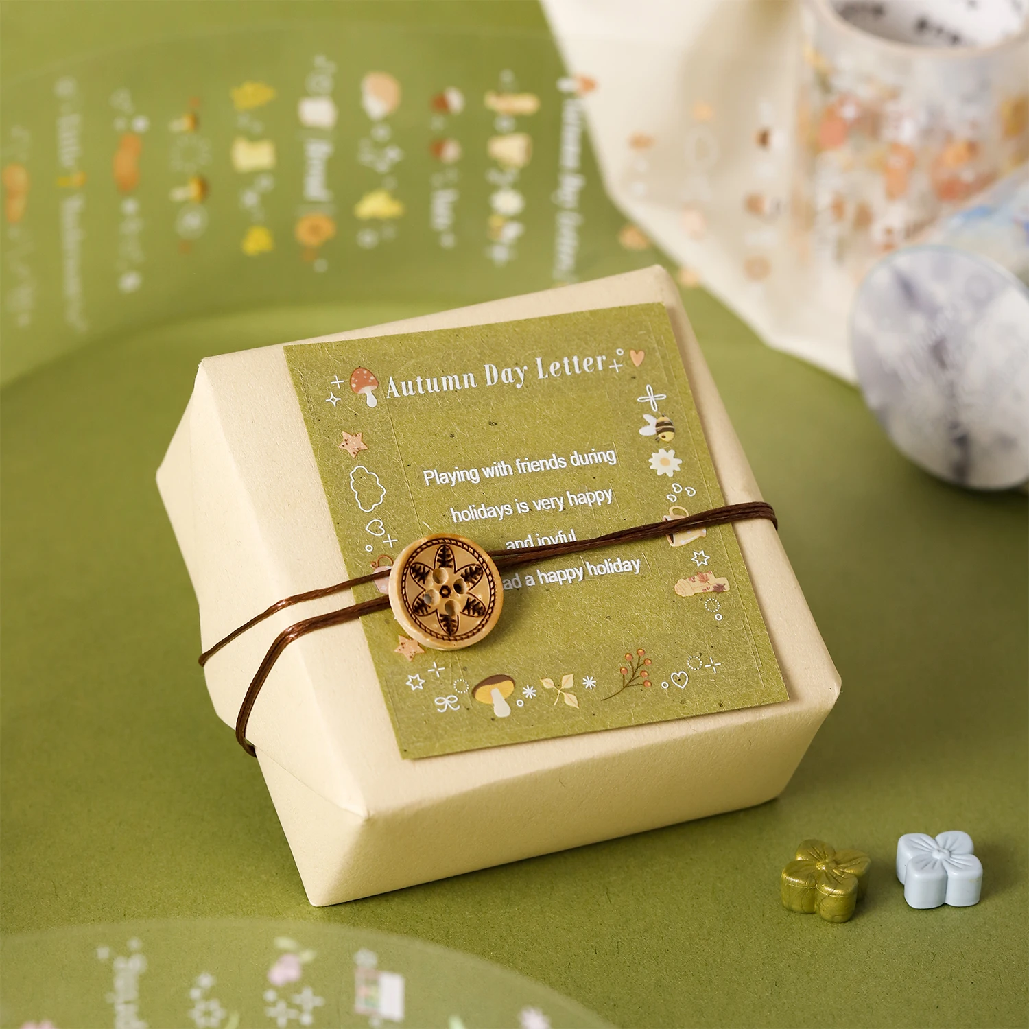 

1 Roll Cute Seasonal Icon Writing Paper Tape, Spring Winter Summer Orange Theme Journal Tape