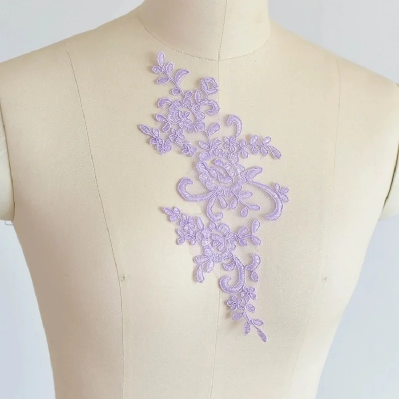 1 Pair Lace Flower Applique Lace Patches Lace Trims For Clothing Jeans Dress Red
