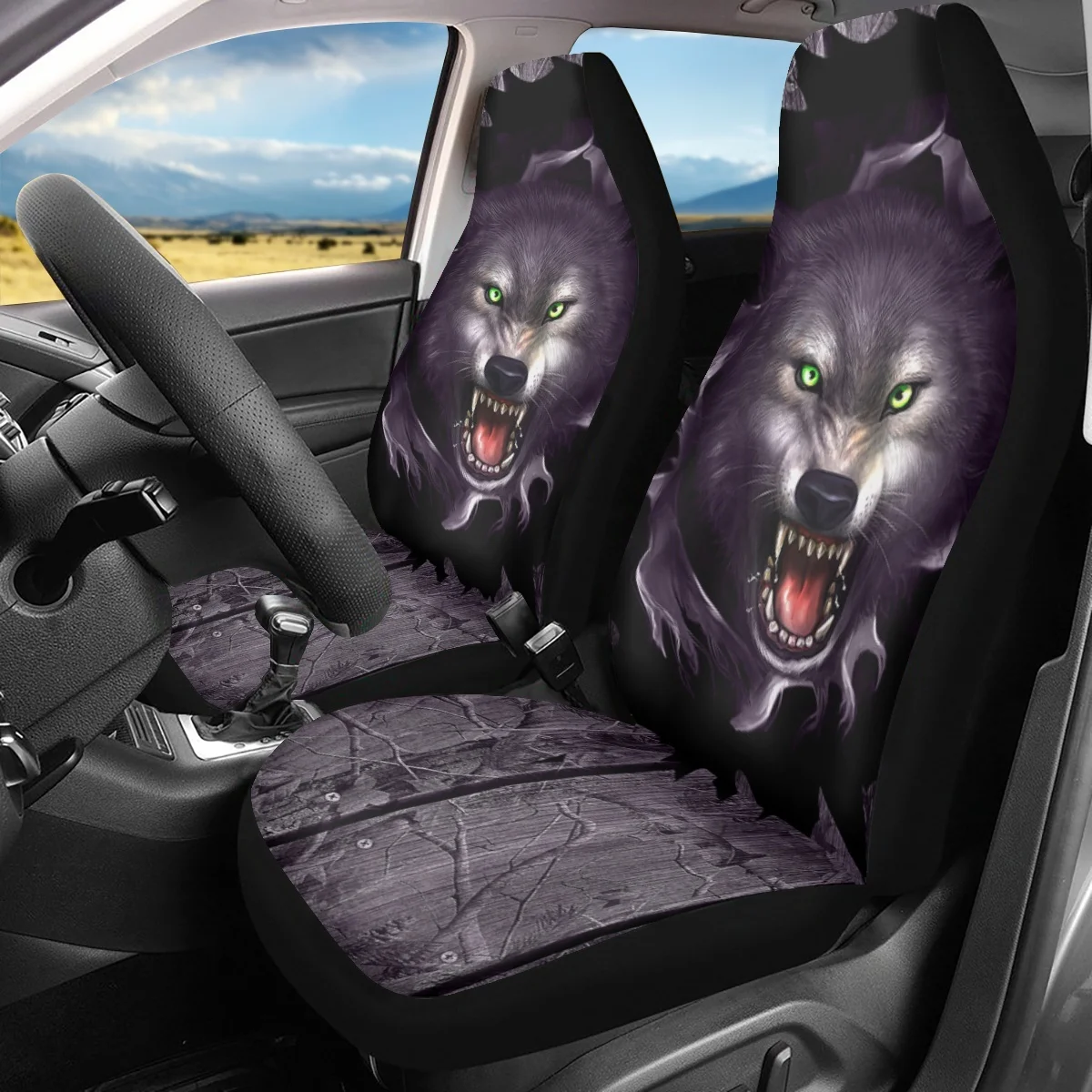 Fierce Wolf Design Car Front Seat Cover New Fashion Auto Interior Decor for Woman Man Automotive Seat Full Set Comfortable New