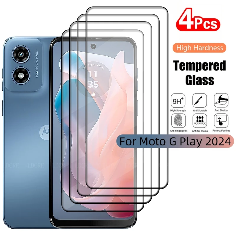 4/3/2/1Pcs For Moto G Play 2024 Glass Motorola Moto G Play 2024 Tempered Glass Full Cover Glue Screen Protector Moto G Play 2024