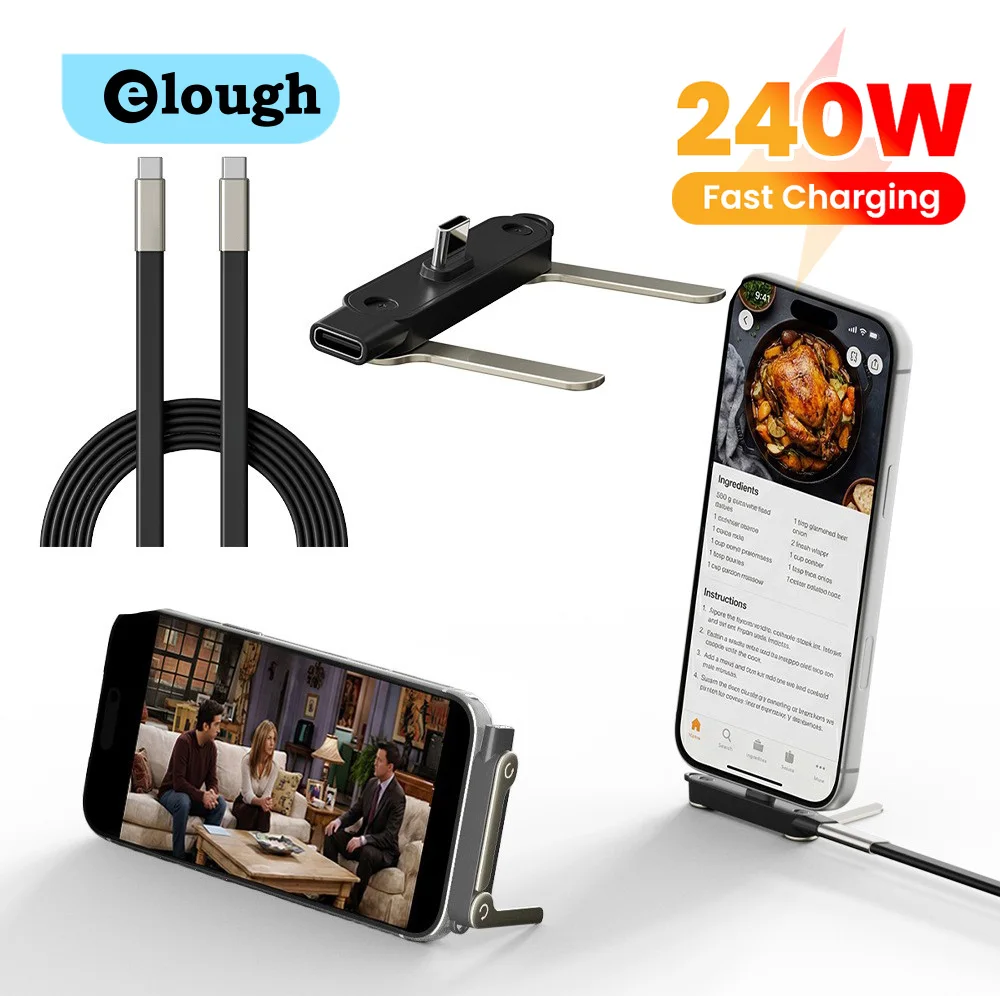 240W Fast Charging Dual Type C Cable With Detachable Phone Stand Liquid Silicone Type C To Type C Cable For iphone 15 16 17