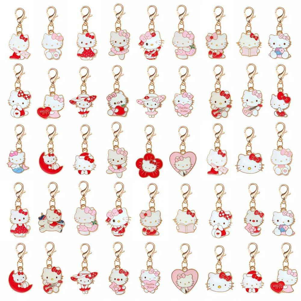 30 llaveros de Hello Kitty de diferentes diseños, hechos de aleación y esmalte, con motivos de gatos adorables, ideales para decorar bolsos y como colgantes. Accesorios versátiles, perfectos para crear collares, pendientes, llaveros y decorar bolsos. Lindos adornos de joyería estilo kawaii para mujeres, ideales para hacer regalos artesanales y originales.