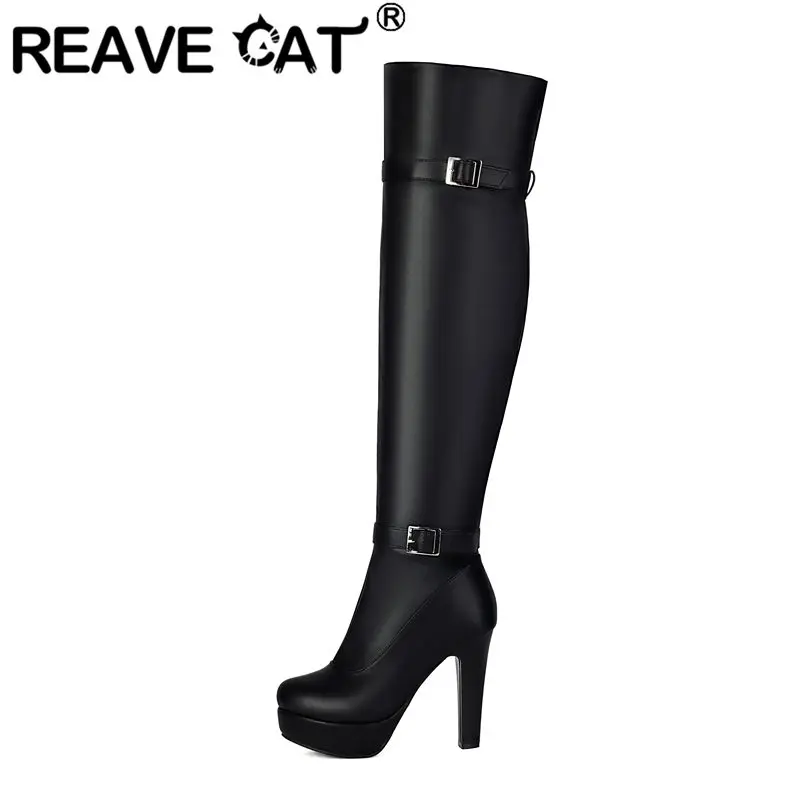 

Girseaby Sexy Women Thigh Boots Round Toe Ultrahigh Heels 11.5cm Platform Zipper Belt Buckle Plus Size 41 42 43 Party Club Bota