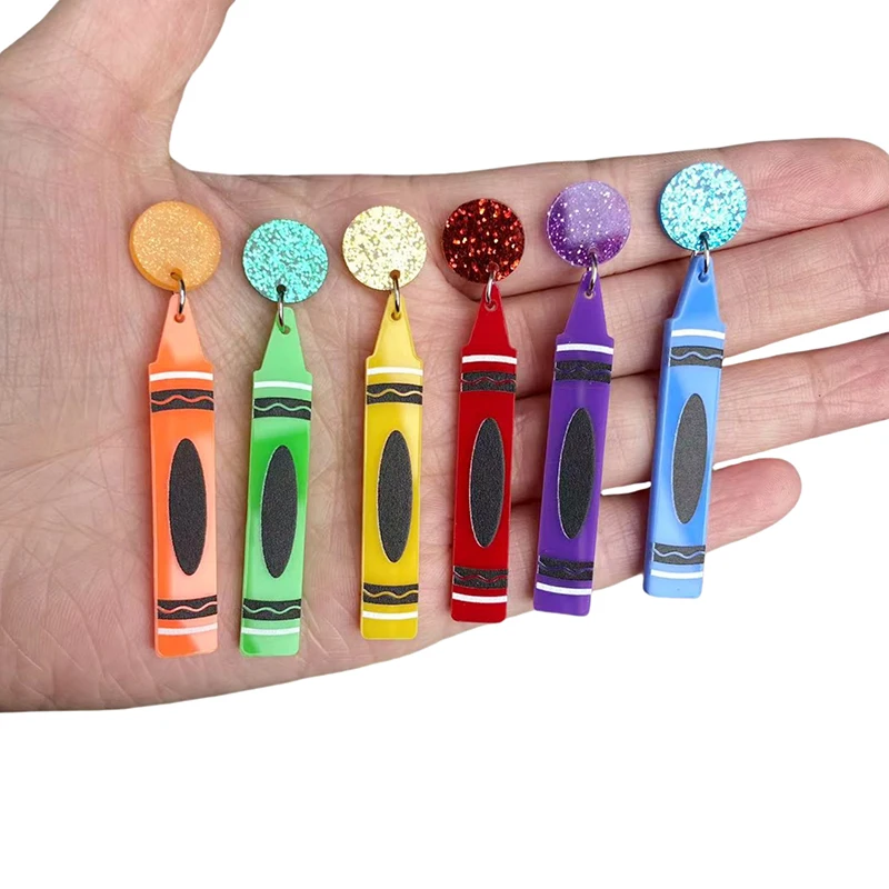 

New Creative Teaching Whiteboard Pen Acrylic Drop Earrings For Women Funny Retro Colorful Dangle Earrings Teacher's Day Gifts