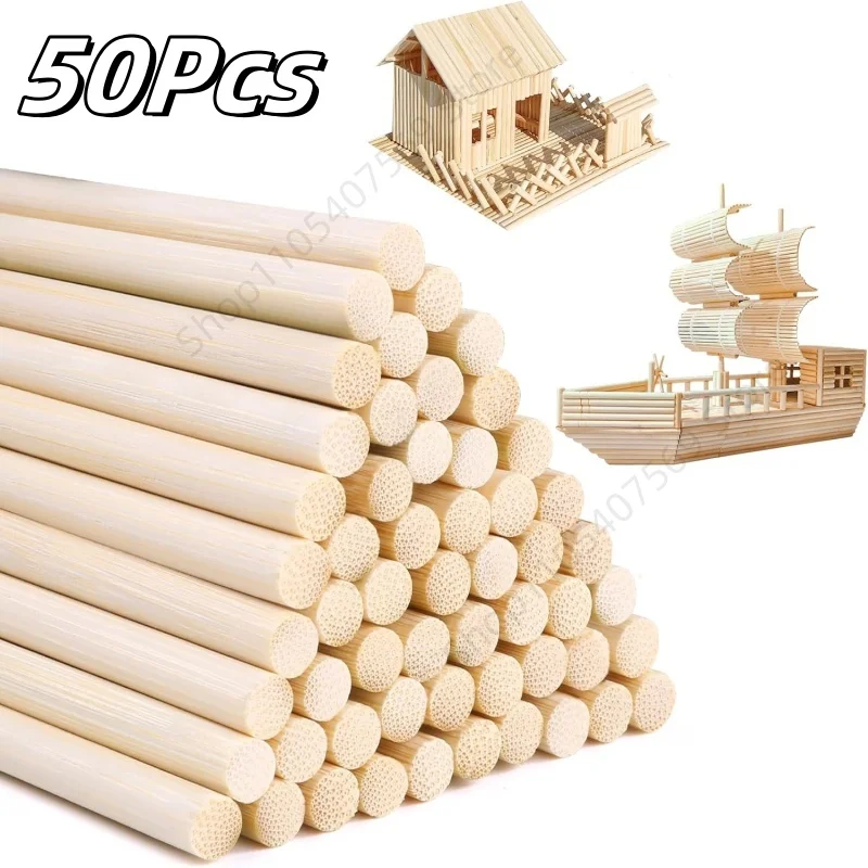 50Pcs Round Wooden Sticks DIY Durable Building Model Material Handmade Craft Furniture Lantern Making Ornaments