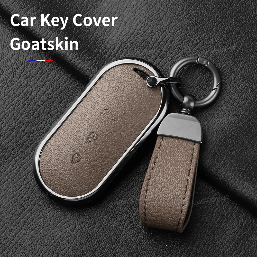 

Aluminum Alloy Goatskin Car Key Case Cover For Aito M5 M7 2022 Car Key Case Protect Fob