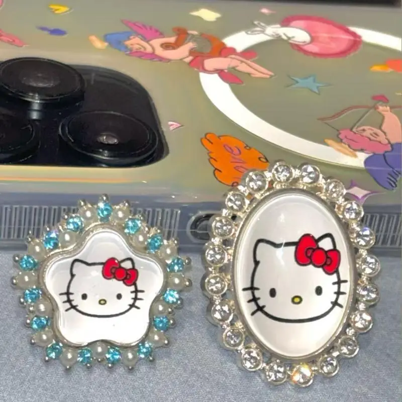 Pierścionek Cartoon Sanrio Hello Kitty z Błyszczącymi Diamentami, Uroczy Pierścionek w Stylu Retro Millennium Subculture dla Pikantnych Dziewczyn, Prezent Urodzinowy dla Dziewczyn