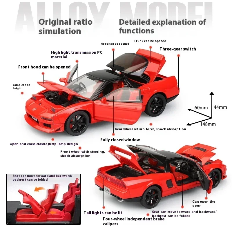 JDM 1:32 هوندا أكورا NSX NA1 سباق الرياضة زوجين سبيكة معدنية دييكاست نموذج سيارة الصوت والضوء هدية عيد ميلاد للأطفال