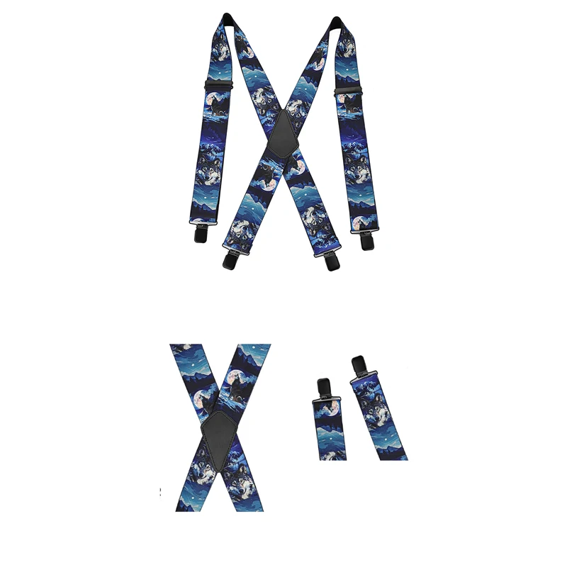 Men's X-Shaped Wolf Pattern High Elastic Adjustable Suspenders