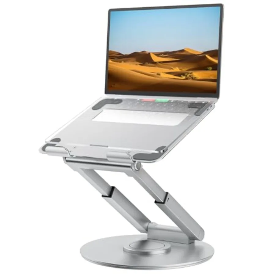 

Telescopic Laptop Stand for Desk with 360° Swivel Base Sit to Stand Height Adjustable Portable Riser Holder for Good Posture Co