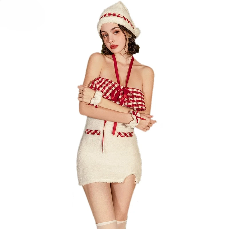 

XXOO Erotic Sexy New Christmas Outfits White Plush Dress Santa Claus Clothes Xmas Party Cosplay Costume