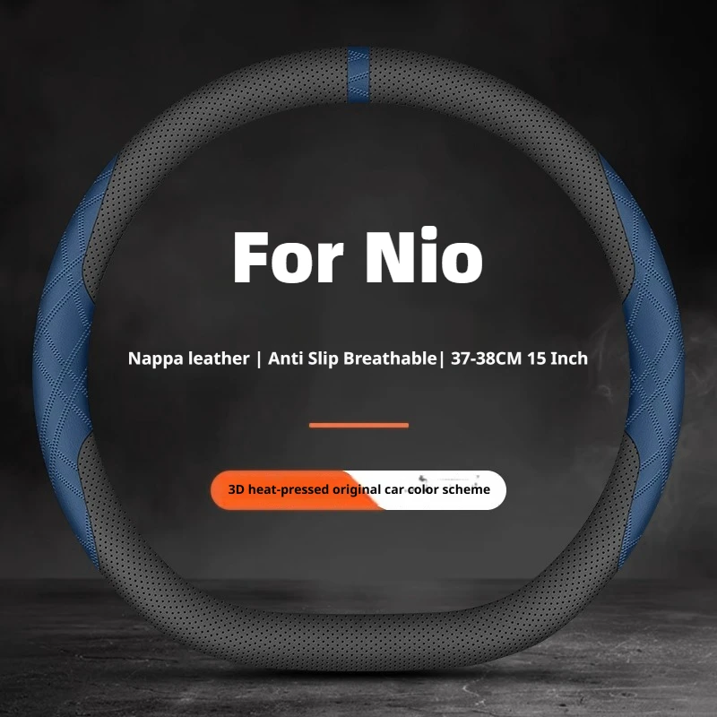 For Nio Nappa Leather Car Steering Wheel Cover Sporty Breathable 38Cm Fit ET5T ET5 ET7 EC6 EC7 ES6 ES7 ES8 Car Accessories
