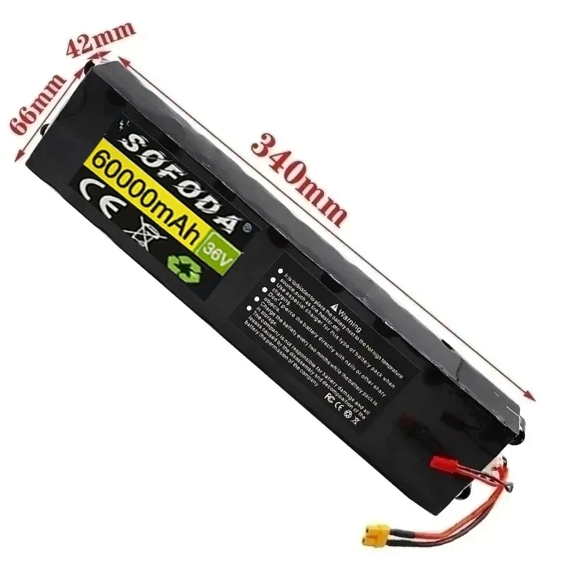 36V 60Ah 18650 Rechargeable lithium Battery pack 10S3P 500W High power for Modified Bikes Scooter Electric Vehicle,With BMS XT30