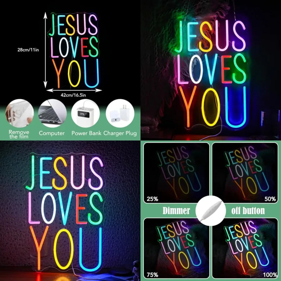 

Jesus Loves You Neon sign Led Letters Sign Neon Light for Wall Decor Dimmable Jesus Light Up Sign for Home Christ Church Weddin