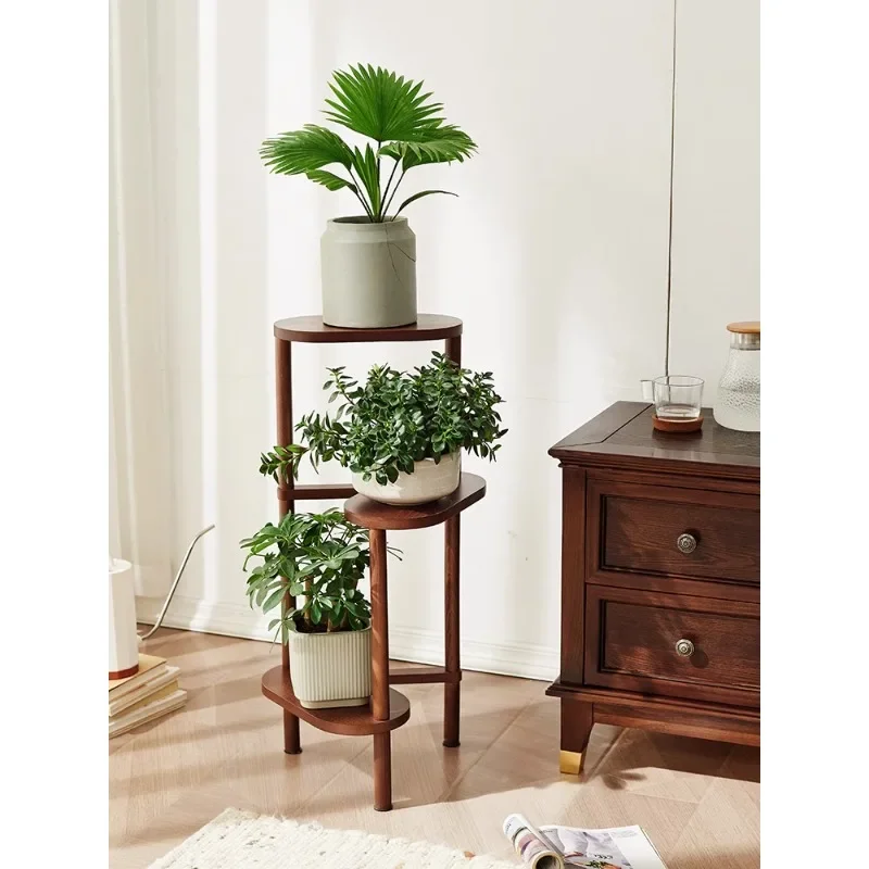 Next to the TV, flower stand, indoor solid wood multi-layer simple flower pot stand, floor-to-ceiling balcony, living room, mode