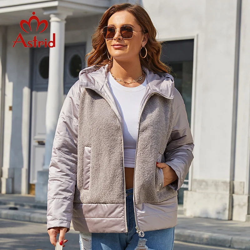 Imagem -02 - Astrid 2023 Primavera Jaqueta Feminina Tamanho Grande Parkas Roupas Femininas de Pele do Falso Topos Moda Costura Acolchoado Cabolsas Outerwear Am10262