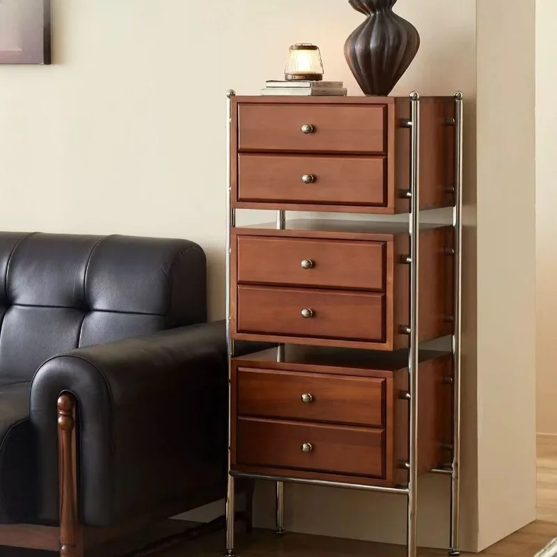 

Solid wood side cabinet simple retro multi-layer heightening bucket cabinet multi-purpose storage bucket cabinet