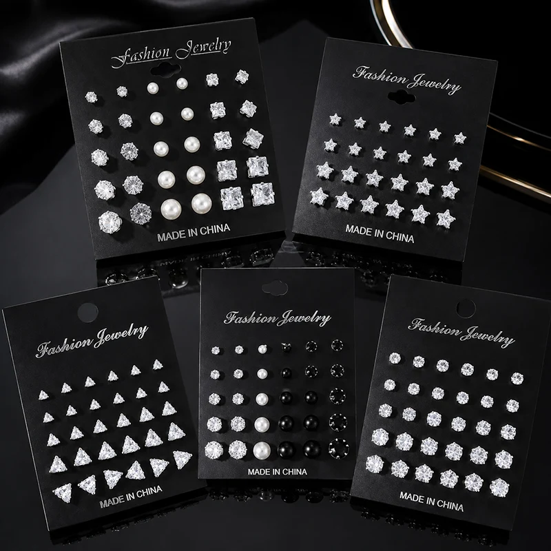 12/15/20 Paar Kristall-Ohrstecker-Set für Damen und Herren, Funkelnde Zirkon-Ohrringe, Verschiedene Stile, Minimalistischer Zierlicher Ohrschmuck – Detail 1