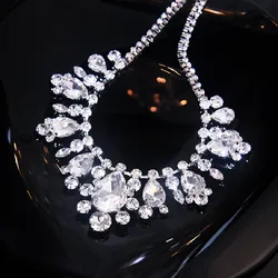 FYUAN Luxury Water Drop Crystal Choker Necklaces for Women Silver Color Clavicle Chain Necklaces Bride Wedding Jewelry