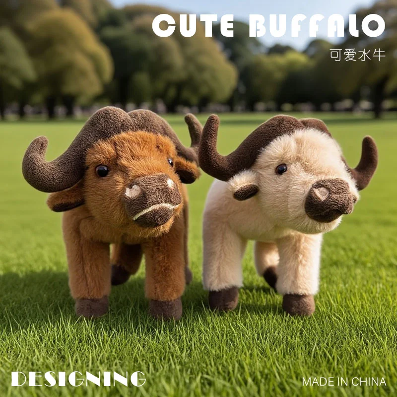 

25cm Simulation Buffalo Plush Toy Cute Soft Stuffed Wild Animals Cattle Stufffed Doll Plushie Present for Kids Boys Gifts