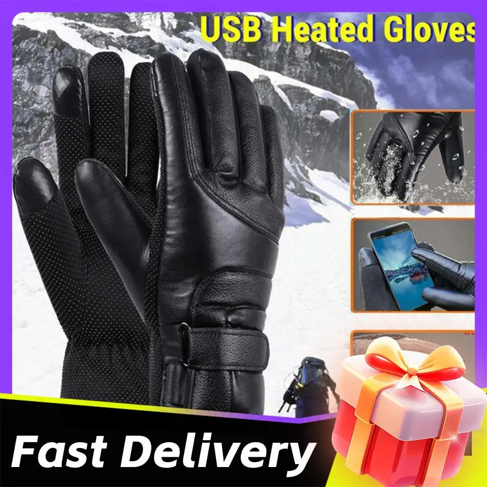

1-2Pair USB Hand Warmers Heating Gloves Full Finger Winter Bike Gloves Touch Screen Water-Resistant Windproof Riding Gloves