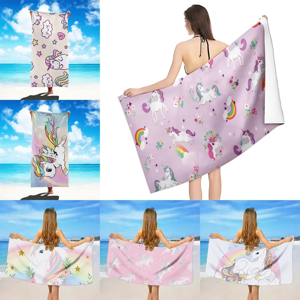 

R-Rainbow Unicorn Beach Towel Microfiber Sand Free Quick Dry Soft Sandproof Pool Towels Gift for Women Travel Gym Shower Camping