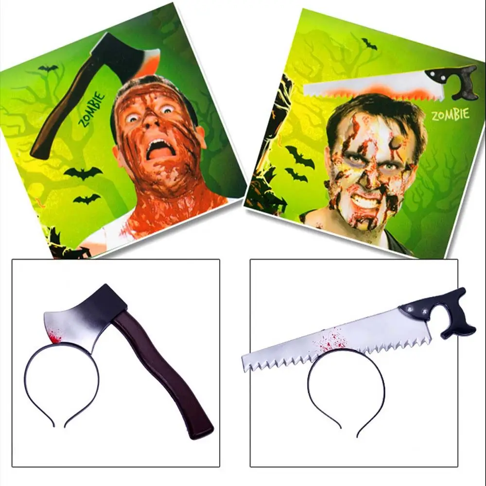 Funny Saw Plastic Hammer Scary Hair Hoop Simulation Headwear Women Hairband Halloween Headband