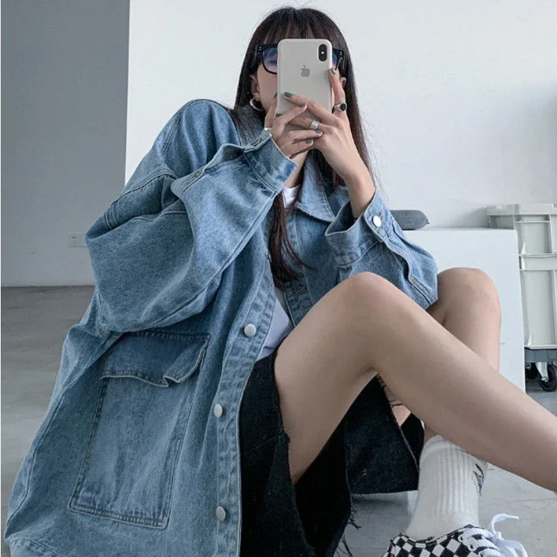 Basic Jackets Women Denim Outwear Spring Autumn Baggy Korean Style BF Fashion Student All-match Hip Hop Streetwear Punk Biker