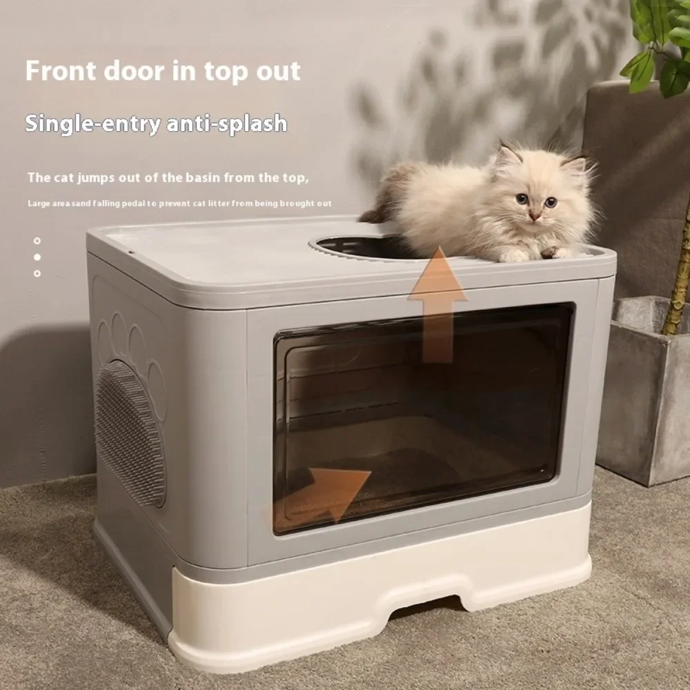 Foldable Cats Litter Box Toilet Boxes Foldable Kitty Toilet Cat Anti-splash Odor-proof Cat Bedpans Supplies Front Entry Top Exit