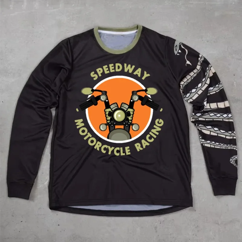 

Vintage Motorcycle Style 3D Print Long Sleeve Checkered / Lightning / Snake Pattern Multi-Element Motorcycle T-Shirt
