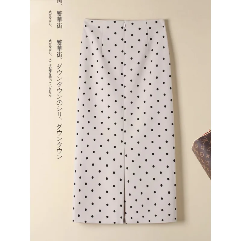 تنورة بولكا دوت ميدي للنساء، تنورة ضيقة شتوية أنيقة ذات ثنيات، تنورة بدلة أنيقة