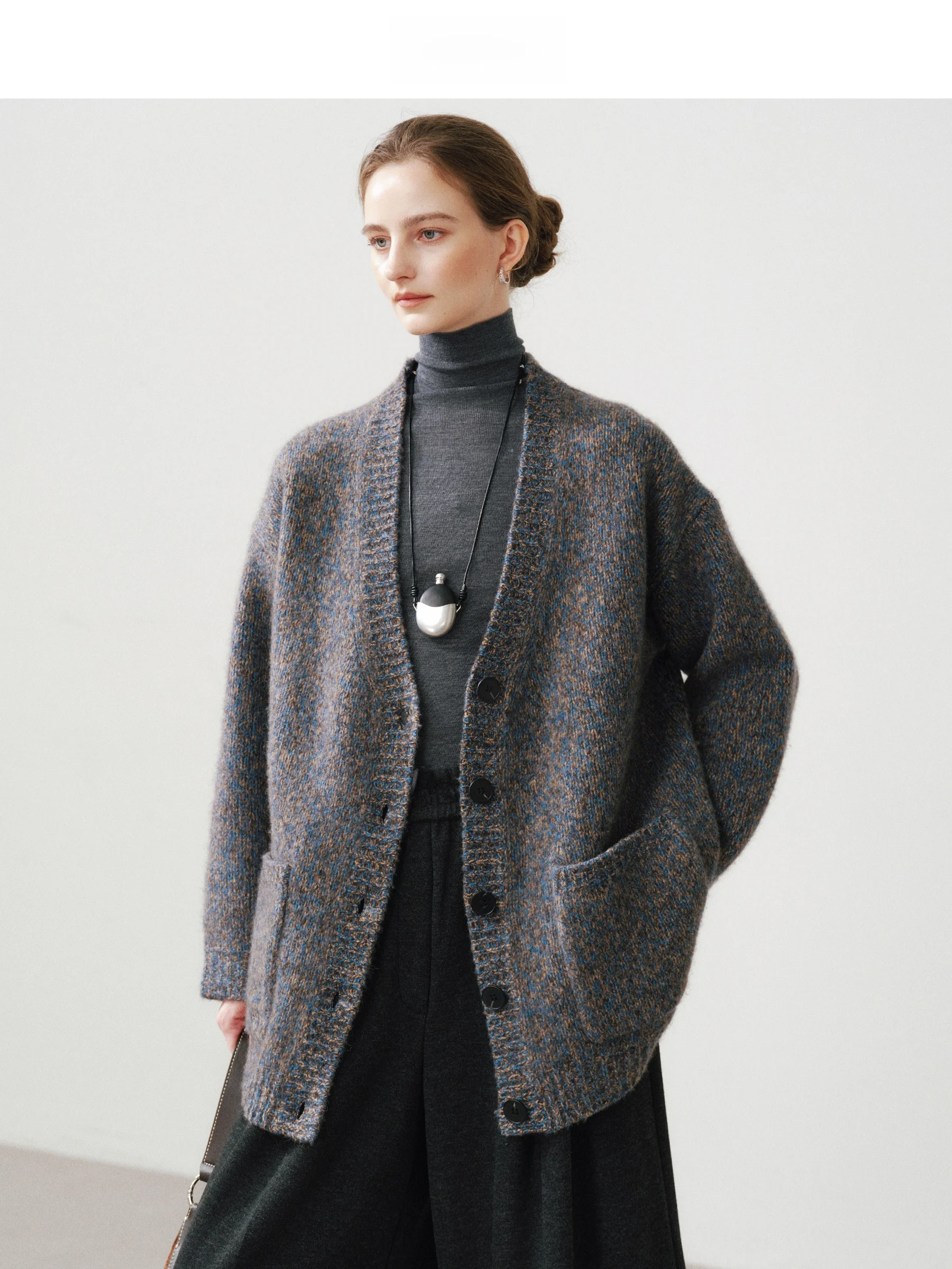 

Винтажный длинный вязаный кардиган SueM с V-образным вырезом, разноцветный, из смесовой шерсти и кашемира, женский, весенний, новый стиль, с открытым передом