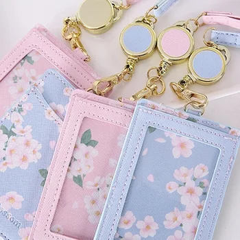 Kawaii karta sakury uchwyt smycz fotokarty stojak na wizytówki przenośny etui na karty koreańskie piśmiennicze materiały biurowe