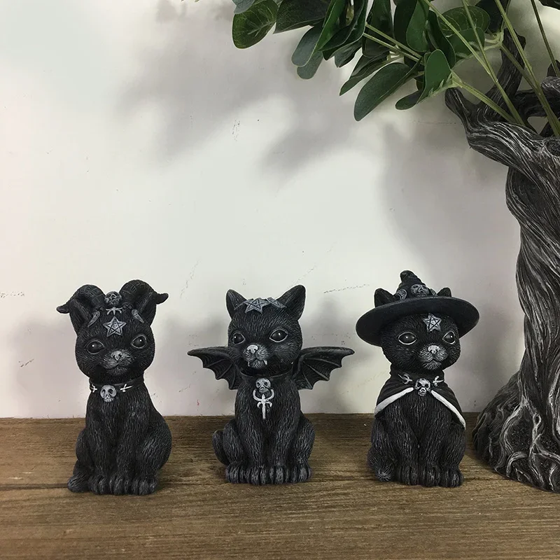 Garden Decoration Witch Succubus Demon Cat Sculpture Kitten Resin Yard Home Ornament Outdoor Magic Craft Gothic Cat Hallowe