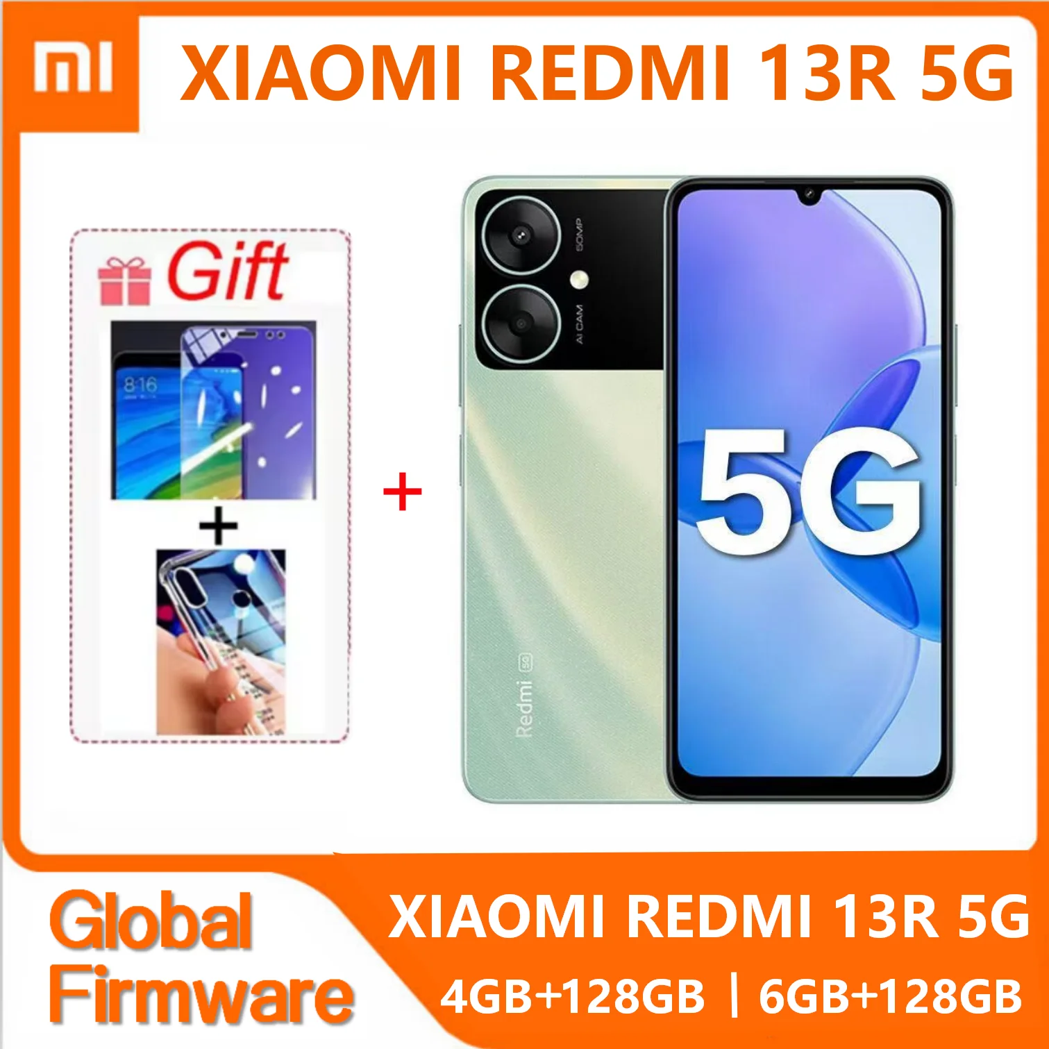 هاتف ذكي Redmi 13R 5G أصلي 4GB/6GB 128GB 5000mAh الأبعاد 6100+ 6.74 بوصة شاشة كبيرة جدًا 50MP + 5MP AI كاميرا 18 وات