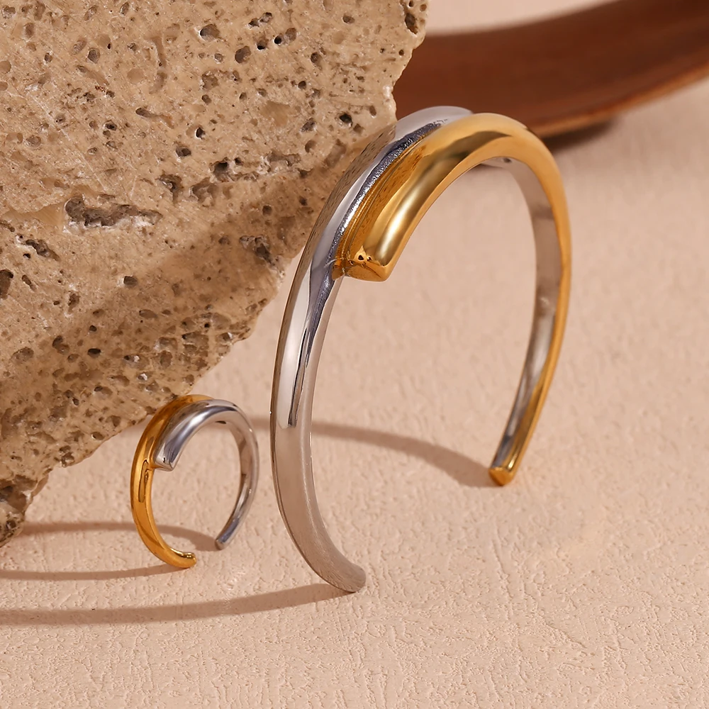 Women's 18K Gold Plated Double Layered Open Bangle Ring